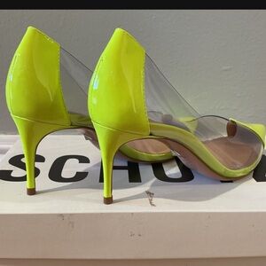 Schutz neon yellow green and clear pumps